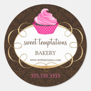Pegatina Redonda Paquetes de panadería de pasteles rosados