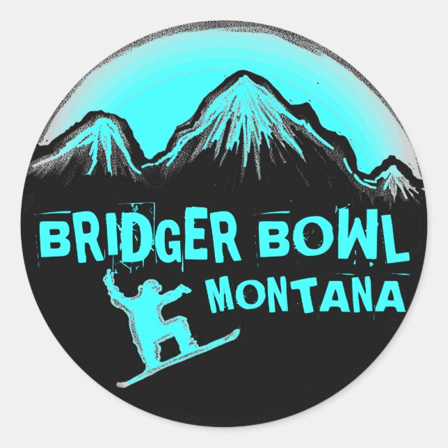 Pegatina Redonda Paquetes de snowboard de bridger Bowl Montana (Anverso)