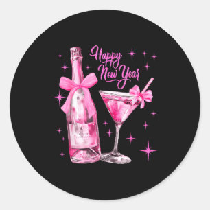 Pegatina Redonda Par Champán Swea Martini Coquette Feliz Año Nuevo