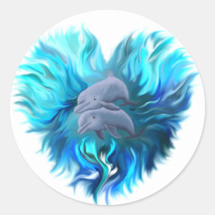Pegatina Redonda Par de delfines