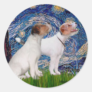 Pegatina Redonda Par de Jack Russell 4 - Noche estrellada