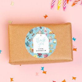 Pegatina Redonda Par Tea Blue Garden Fiesta de Cumpleaños Floral