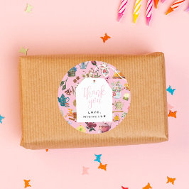 Pegatina Redonda Par Tea Garden Fiesta de cumpleaños floral Rosa