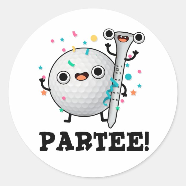 Pegatina Redonda Par-Tee Funny Golf Pun (Anverso)