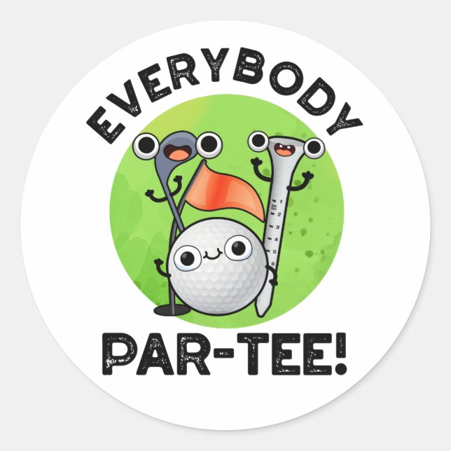 Pegatina Redonda Par-tee Funny Golf Pun (Anverso)