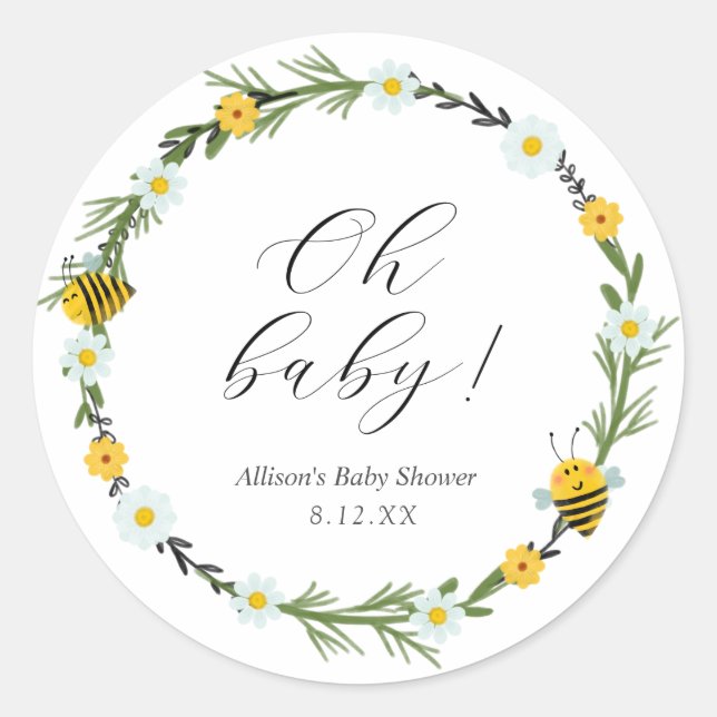 Pegatina redonda para baby shower de abeja (Anverso)