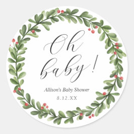 Pegatina redonda para baby shower de acebo de invi