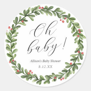 Pegatina redonda para baby shower de acebo de invi