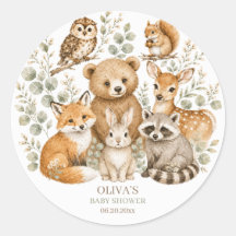 Pegatina redonda para baby shower de animales del