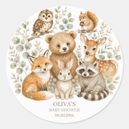 Pegatina redonda para baby shower de animales del 