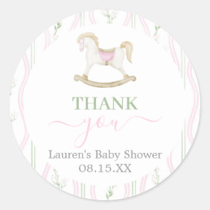 Pegatina redonda para baby shower de caballo meced