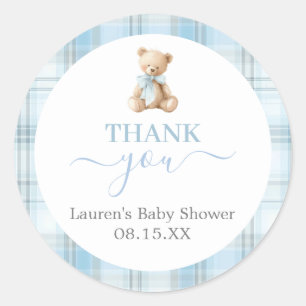 Pegatina redonda para baby shower de oso elegante