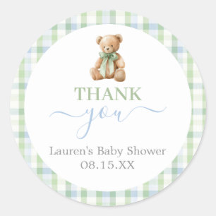 Pegatina redonda para baby shower de oso elegante 