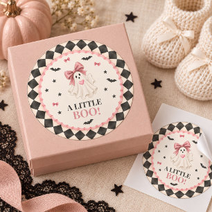Pegatina redonda para baby shower Little Boo Pink