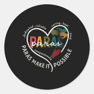 Pegatina Redonda Para Corazón Paraprofesional Maestro Paraeducador 