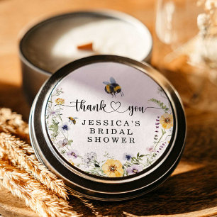 Pegatina redonda para ducha de novia con abeja y f