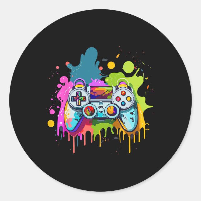 Pegatina Redonda Para gamers Paint Controller Gaming Appartal Video (Anverso)