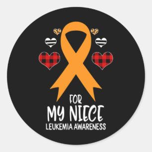 Pegatina Redonda Para mi sobrina Leukemia Awareness Ribbon Leopard 