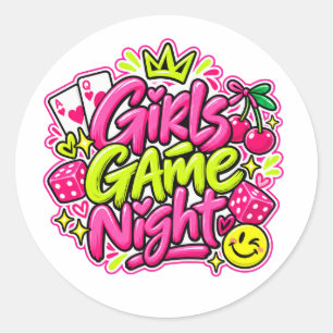 Pegatina redonda para noche de juegos de chicas