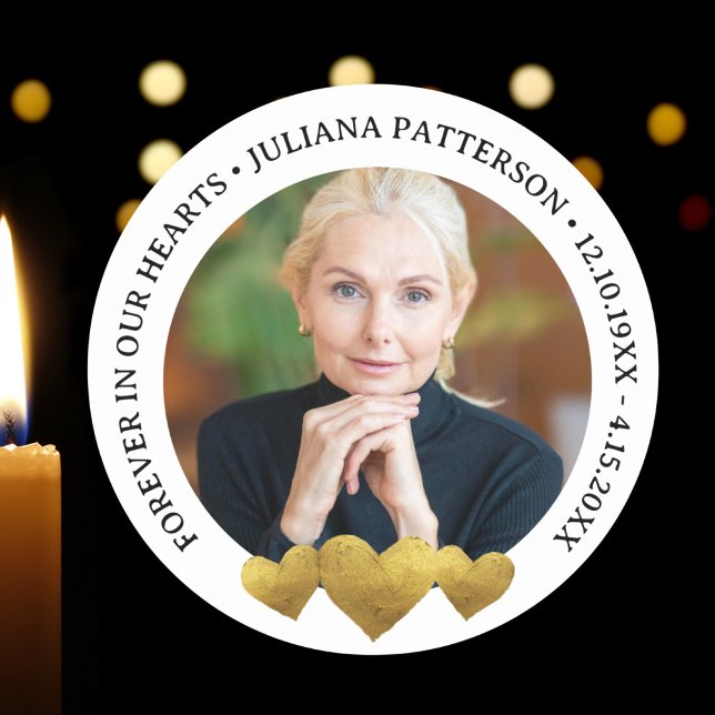 Pegatina Redonda Para siempre en nuestros corazones foto funeraria  (Subido por el creador)