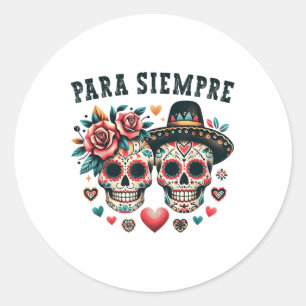Pegatina Redonda Para Siempre Pareja Mexicana Sugar Skull Valentine