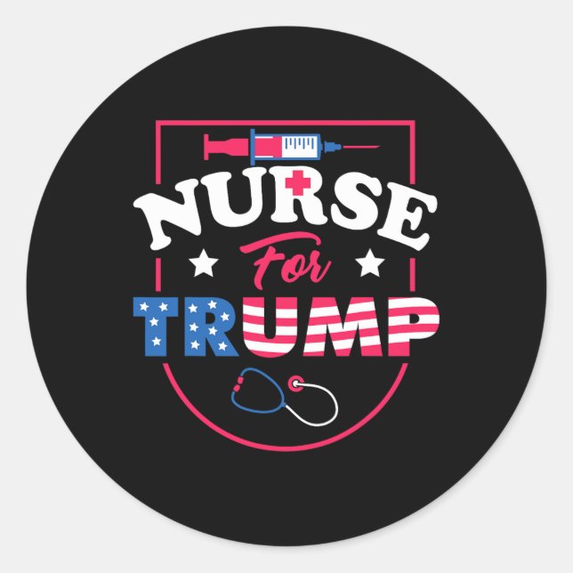 Pegatina Redonda Para Trump - Apoyo de enfermeras republicanas cons (Anverso)