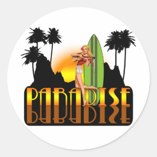 Pegatina Redonda Paradise Surfer Chica