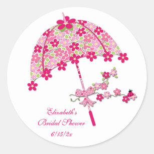 Pegatina Redonda Paraguas floral rosado