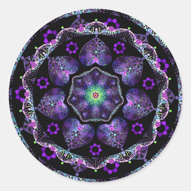 Pegatina Redonda Paraguas morados y corazones .7 (Anverso)