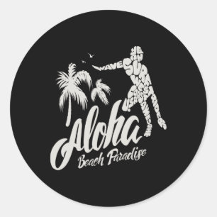 Pegatina Redonda Paraíso de la playa Aloha Surf Surfing