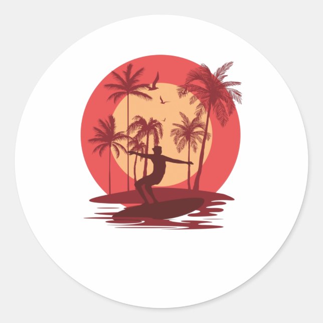 Pegatina Redonda Paraíso de Surfing (Anverso)