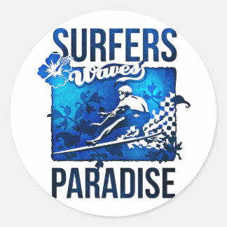 Pegatina Redonda paraíso surfista