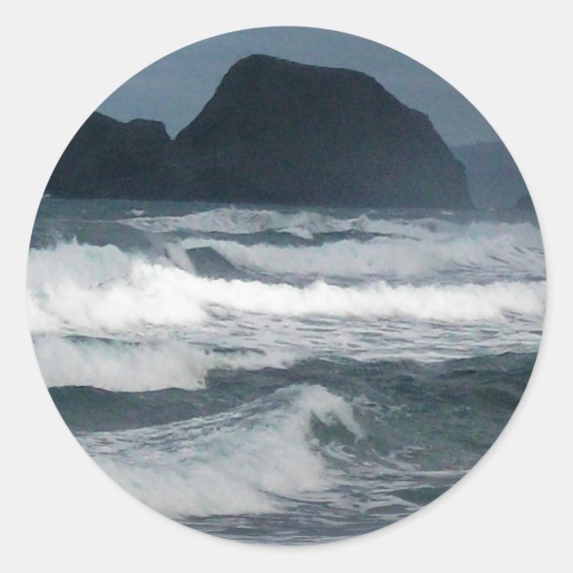 Pegatina Redonda Paraíso tropical de la isla costera de Hawái (Anverso)