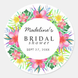 Pegatina Redonda Paraíso tropical floral Ducha nupcial