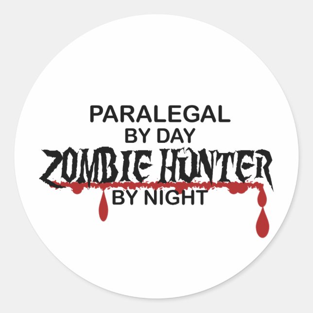 Pegatina Redonda Paralegal Zombie Hunter (Anverso)