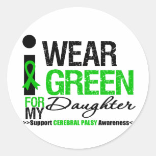 Pegatina Redonda Parálisis cerebral llevo la cinta verde para mi