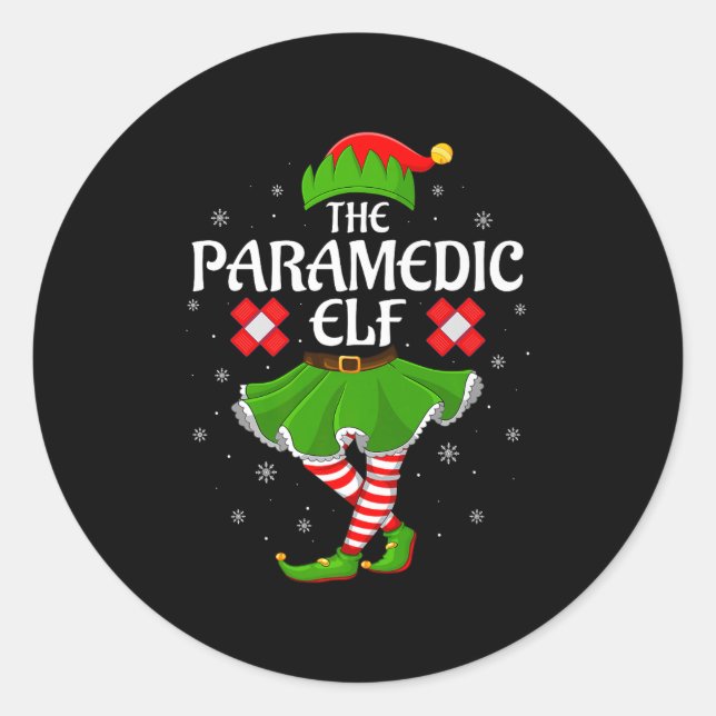 Pegatina Redonda Paramedic Elf Christmas Family Girls Women Elf Squ (Anverso)