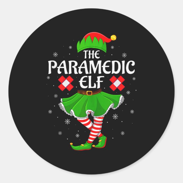 Pegatina Redonda Paramedic Elf Christmas Family Girls Women Elf Squ (Anverso)
