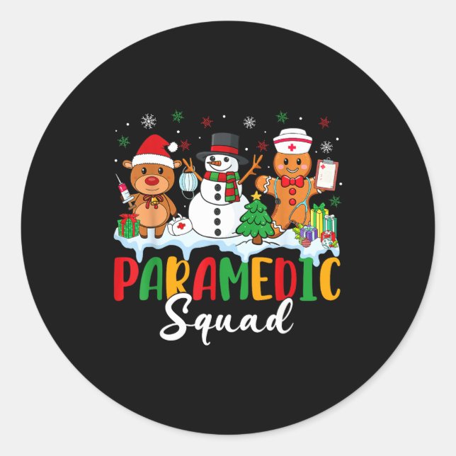 Pegatina Redonda Paramedic Squad Reindeer Snowman Gingerbread Chris (Anverso)