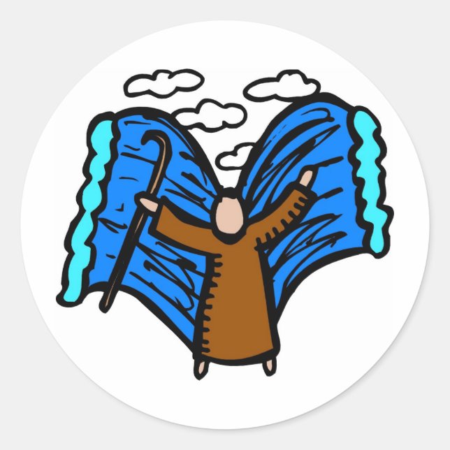 Pegatina Redonda Parando el mar rojo obras de arte cristianas (Anverso)