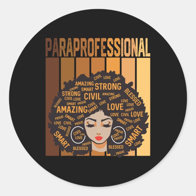 Pegatina Redonda Paraprofesional afroamericana Black Hist (Anverso)
