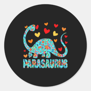 Pegatina Redonda Parasaurus Paraprofesional Paraeducador Dinosaurio