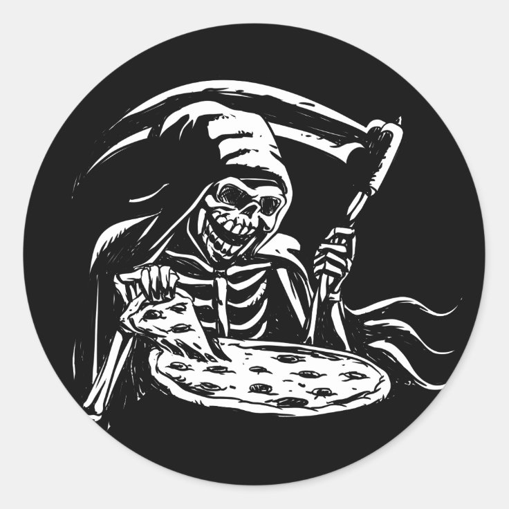 Pegatina Redonda Parca que come la pizza - blanco y negro 