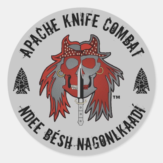 Pegatina Redonda Parche Apache Knife® 🇺™ 🇸 Apache Knife (Anverso)