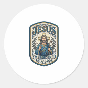 Pegatina Redonda Parche Bordado De Jesús Mira Parche Bordado De Jes