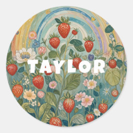 Pegatina Redonda Parche de fresa caprichoso