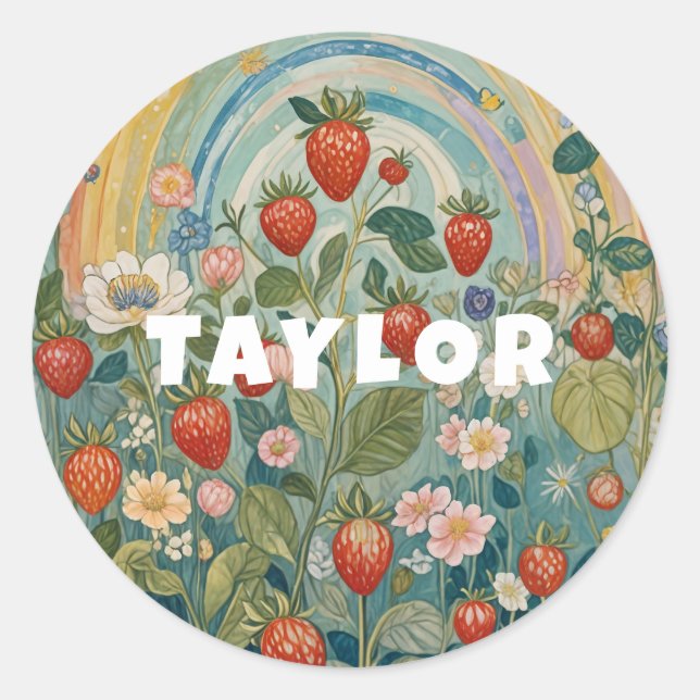 Pegatina Redonda Parche de fresa caprichoso (Anverso)