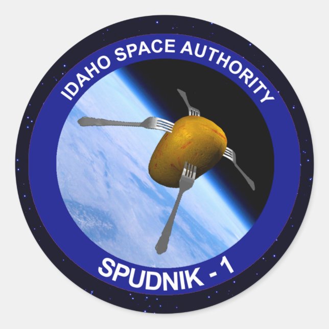 Pegatina Redonda Parche de misión de satélite Idaho Spudnik (Anverso)
