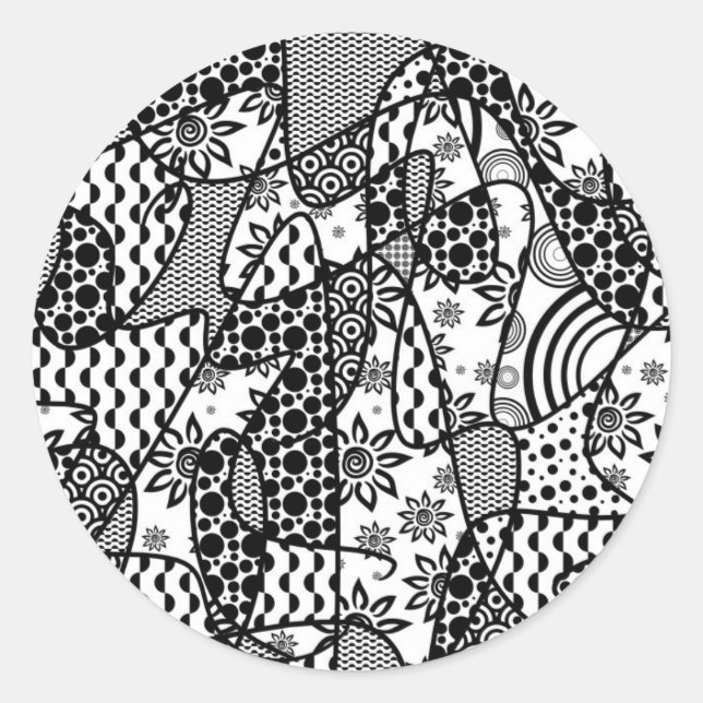 Pegatina Redonda Parche de patchwork de patrón blanco y negro 03 (Anverso)