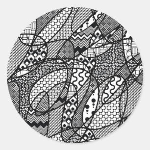 Pegatina Redonda Parche de patchwork de patrón blanco y negro 05